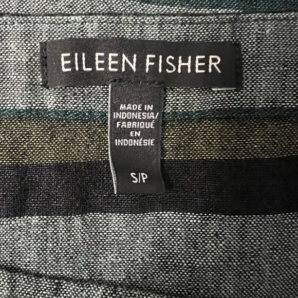 Eileen Fisher Stripe Linen Top Green Size S Pullover Style 3/4 Sleeves - Picture 4 of 7